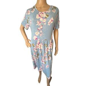 DB Moon Floral Pattern Short Sleeve Flowy A-Line Dress With Pockets